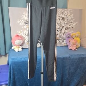 Adidas Black Leggings with White Stripes Size Small